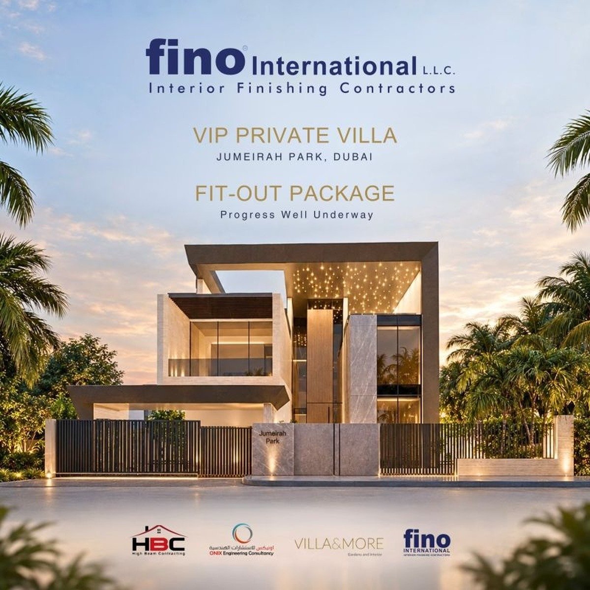 Fino International fit-out package progress at VIP Private Villa, Jumeirah Park Dubai